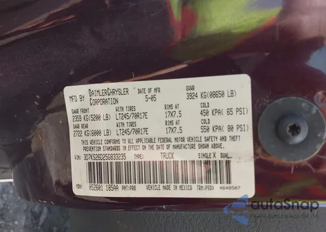 2005 Dodge Ram 2500 St from USA, damaged, VIN 3D7KS26D25G833235